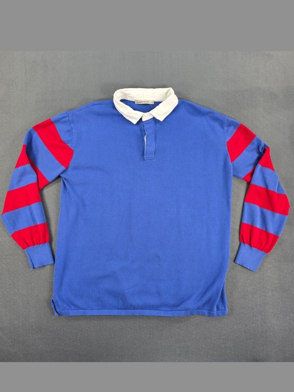 Carmar Men's Size S Rugby Shirt Blue Red Stripe Long Sleeve Cotton